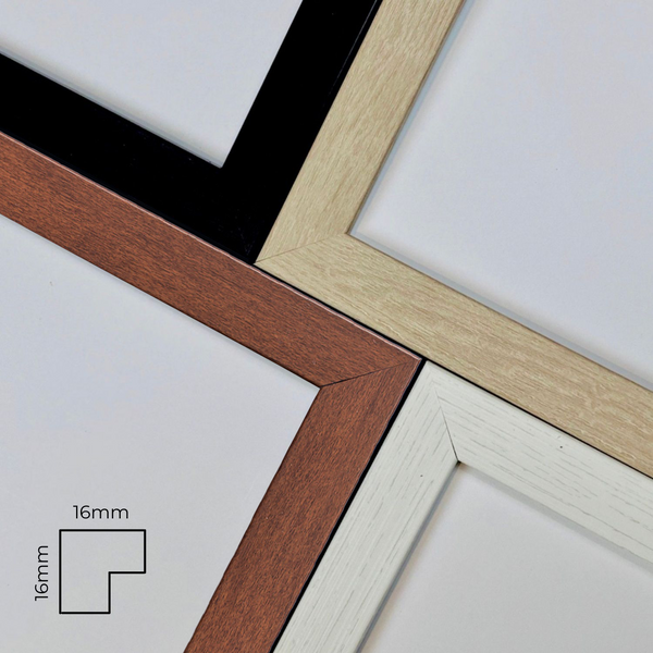 Espesor Marcos Delgados (16 mm) con mecanismo de colgado Easy Paste en Blanco, Beige, Caoba y Negro